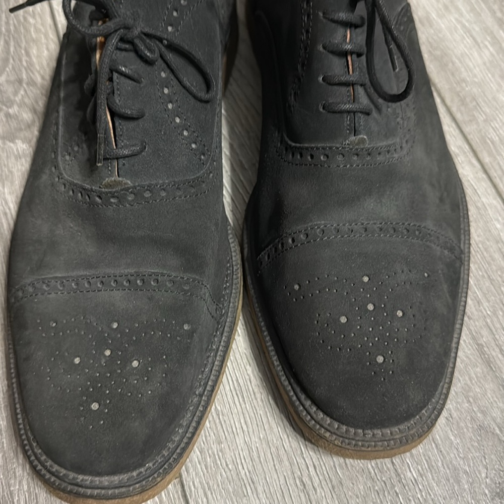Neiman Marcus Mens Black Leather Derby Shoes - Picture 5 of 7